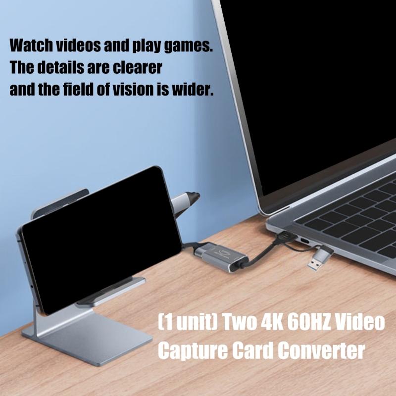 4K Video Capturing Card Type C+USB to HDTV Video Grabber Recorder for Game Camcorder Camera Recording Live Streaming