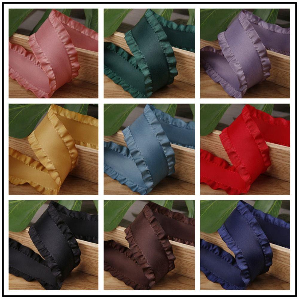 5yards Handmade Ruffles Edge Satin Ribbon Skirt Edge Woven Band  For DIY Hair Garment Accessories