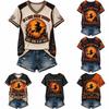 Women's Halloween Print V-Neck Short Sleeve T-Shirt Casual Top for Fall Party Wear