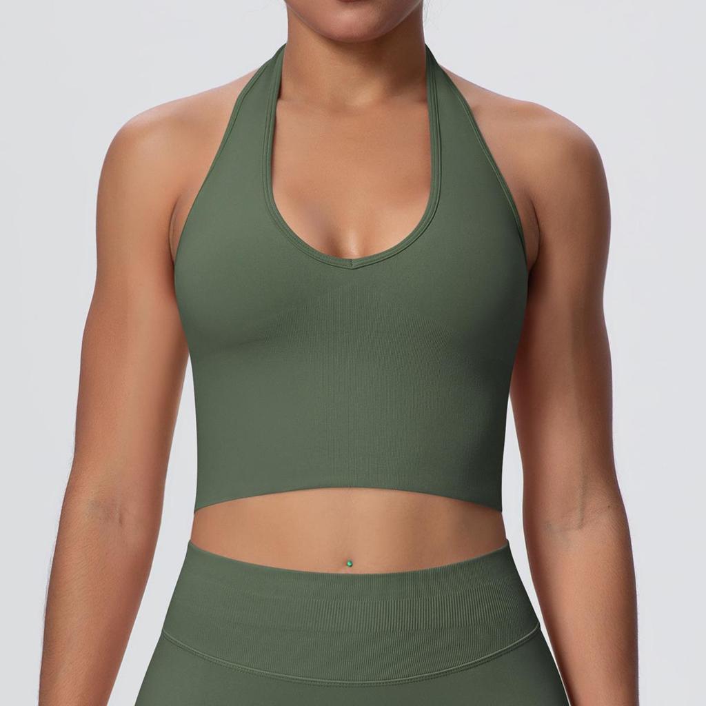 Elegant Backless Halter Yoga Bra – Seamless Breathable Sports and Fitness Vest