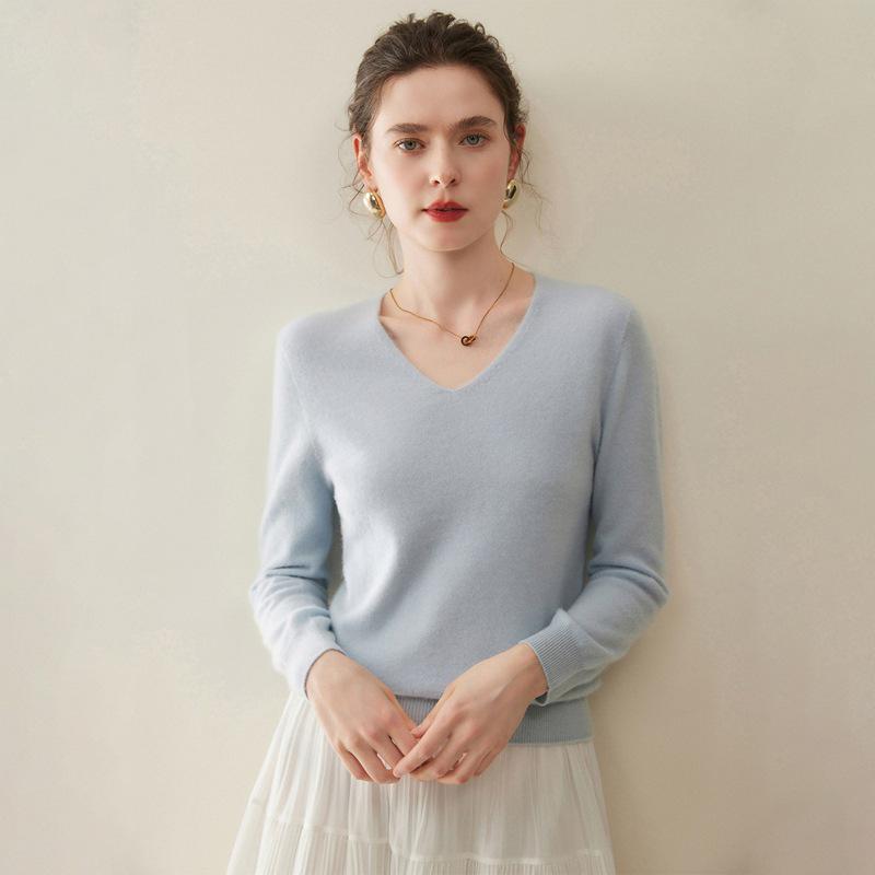 Women's 100% Pure Cashmere V-Neck Sweater - Autumn/Winter Knit Base Layer.