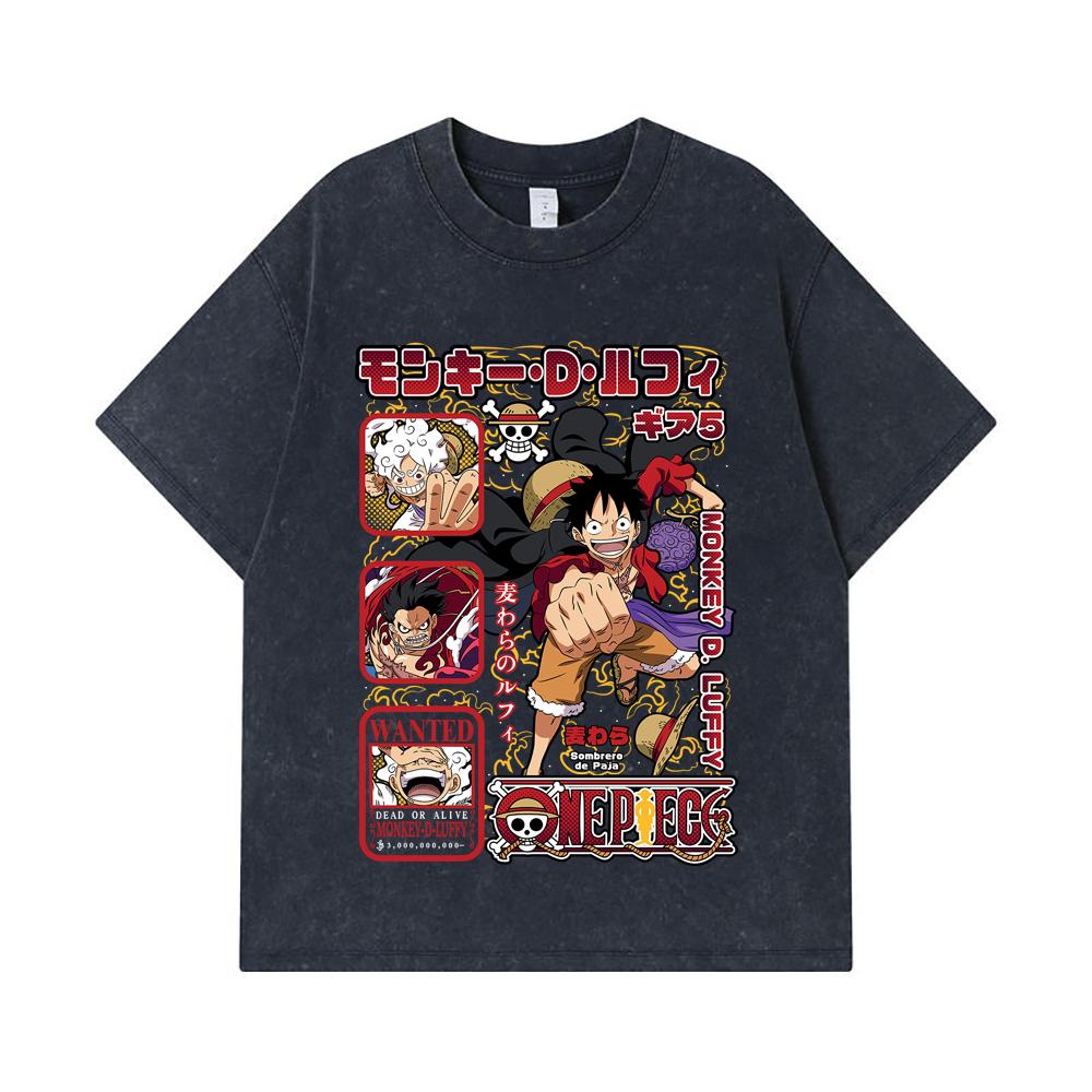 275 GSM Washed T-shirts 100% Cotton One Piece V78 Luffy Print Unisex Heavy Cotton T Shirt