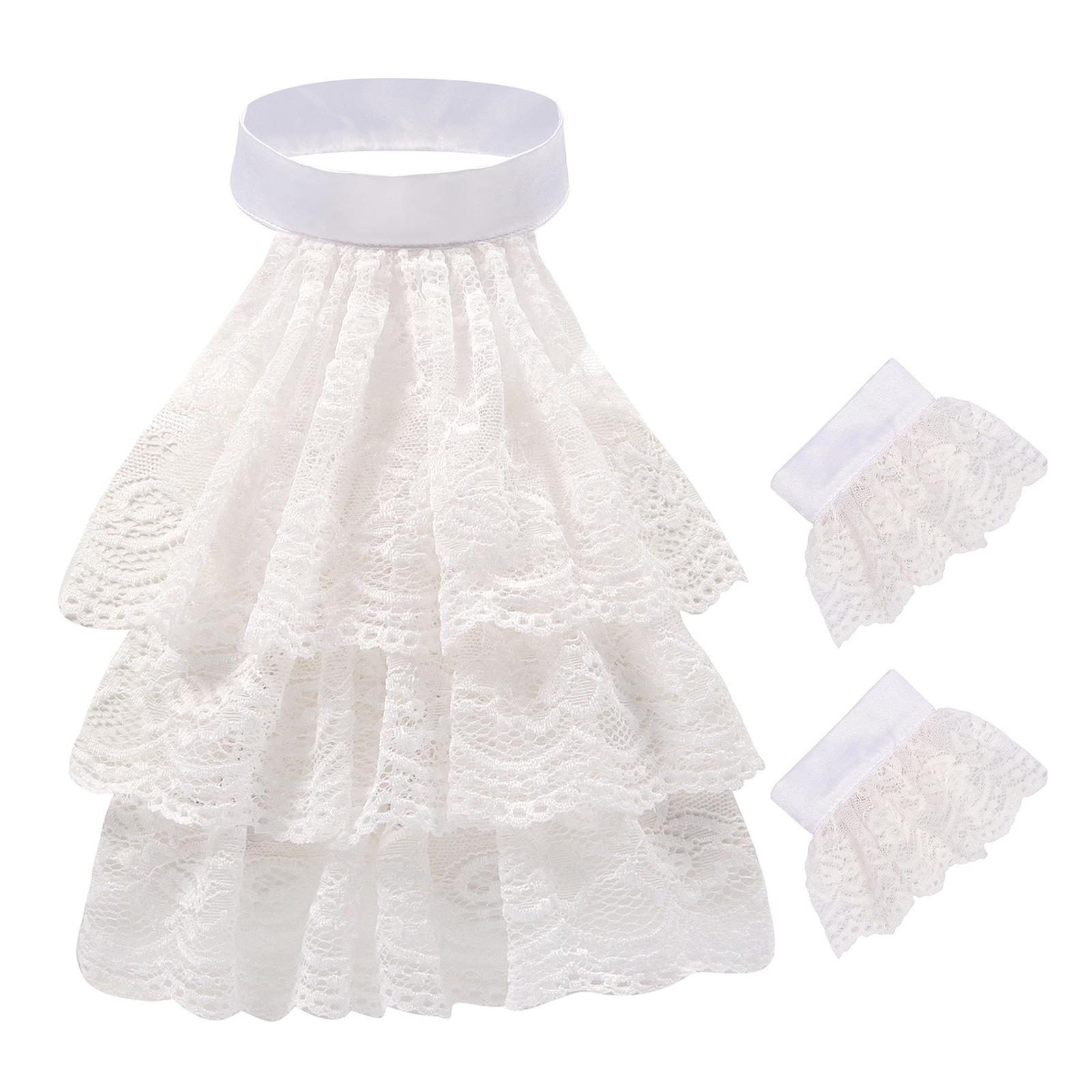 

Викторианский кружевной воротник-жабо с оборками и манжетами, комплект в стиле ренессанс, колониальный костюм, накладной воротник для Хэллоуина