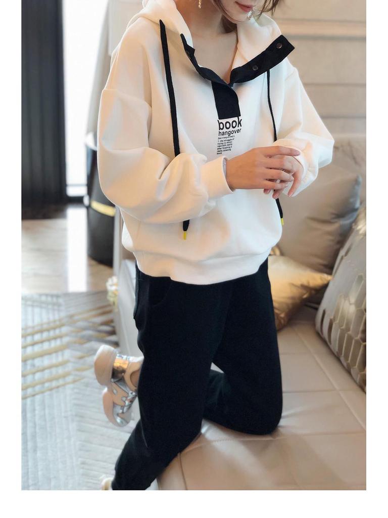 Plus Size Women's Hooded Casual Sport Set - Autumn/Winter Fashion Sweatshirt Two-Piece