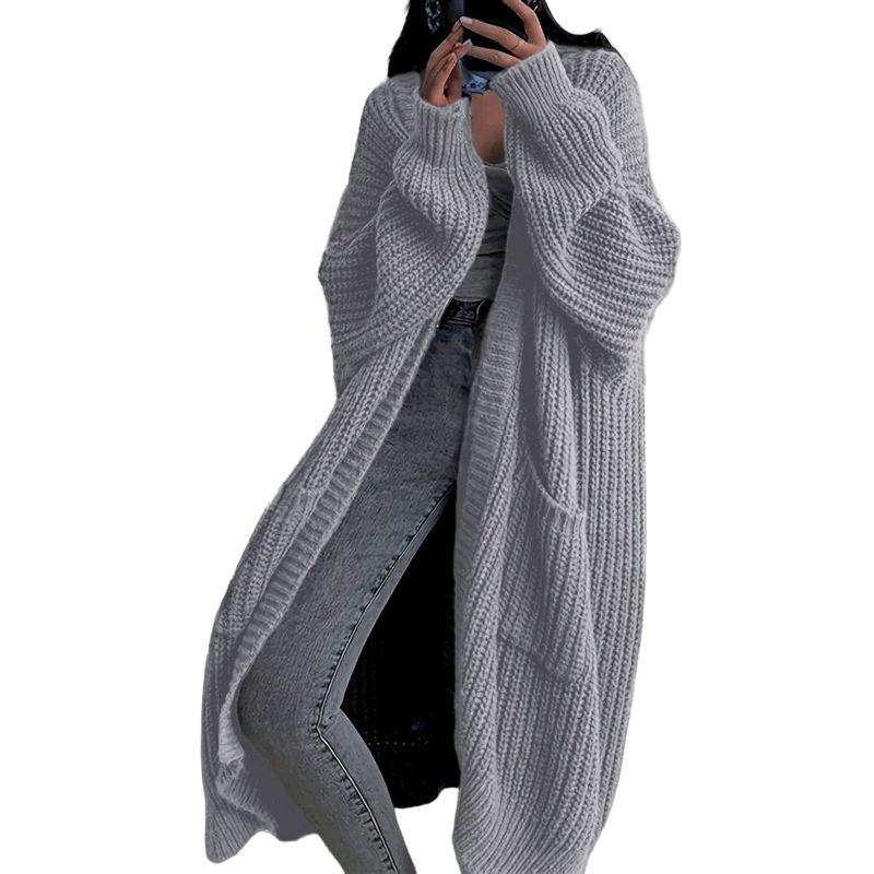 Dámský Oversized Pletený Kardigan Dlouhý Svetrový Kabát