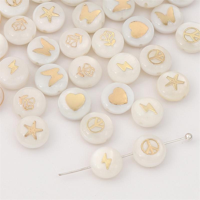 Natural Shell Double-Sided Hot Stamping Flat Round Beads For DIY Necklace Bracelet Earrings Jewelry Making