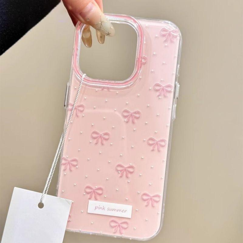 Cute Pink Bowknot Pattern Phone Case For iPhone 17 16 Pro Max 16e 15 14 13 12 11 Pro Max 7 8 Plus X XR XS Shockproof Soft Cover