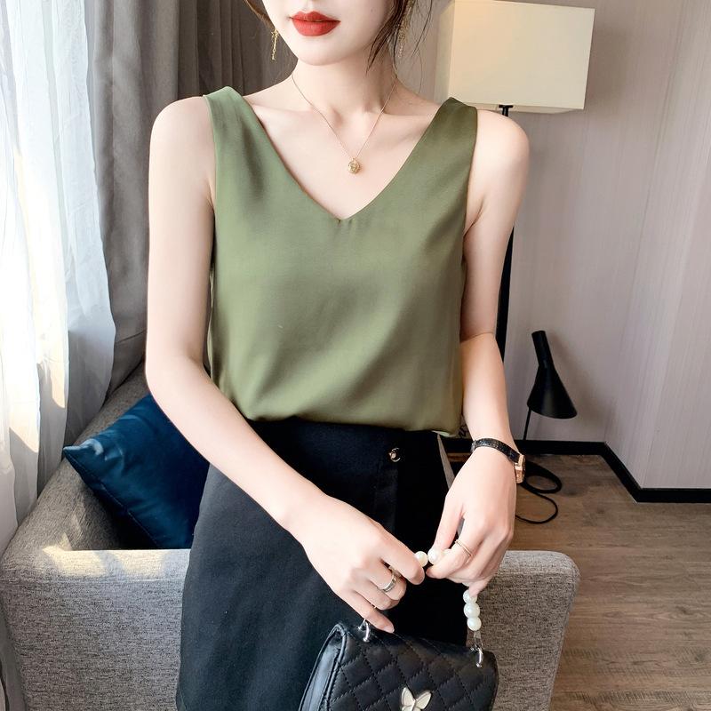 YYFS Chemisiers et chemises décontractés pour femmes, mode été printemps, couleur unie, imprimé, sans manches, col en v