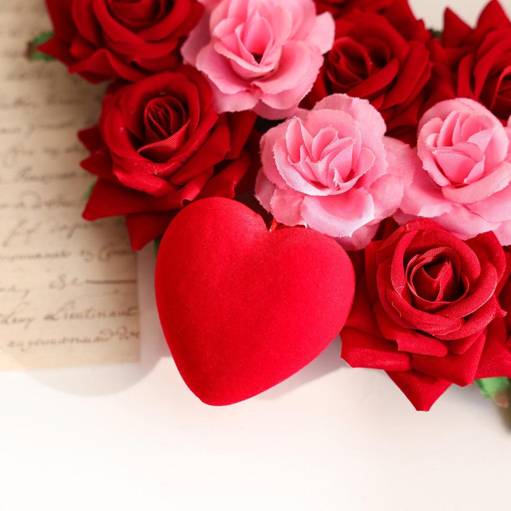 Valentine's Day Red & Pink Floral Double-Layer Heart Garland - Window & Door Decoration