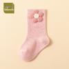 Breathable Combed Cotton Floral Socks for Babies 0-12 Months, Mid-Calf Length