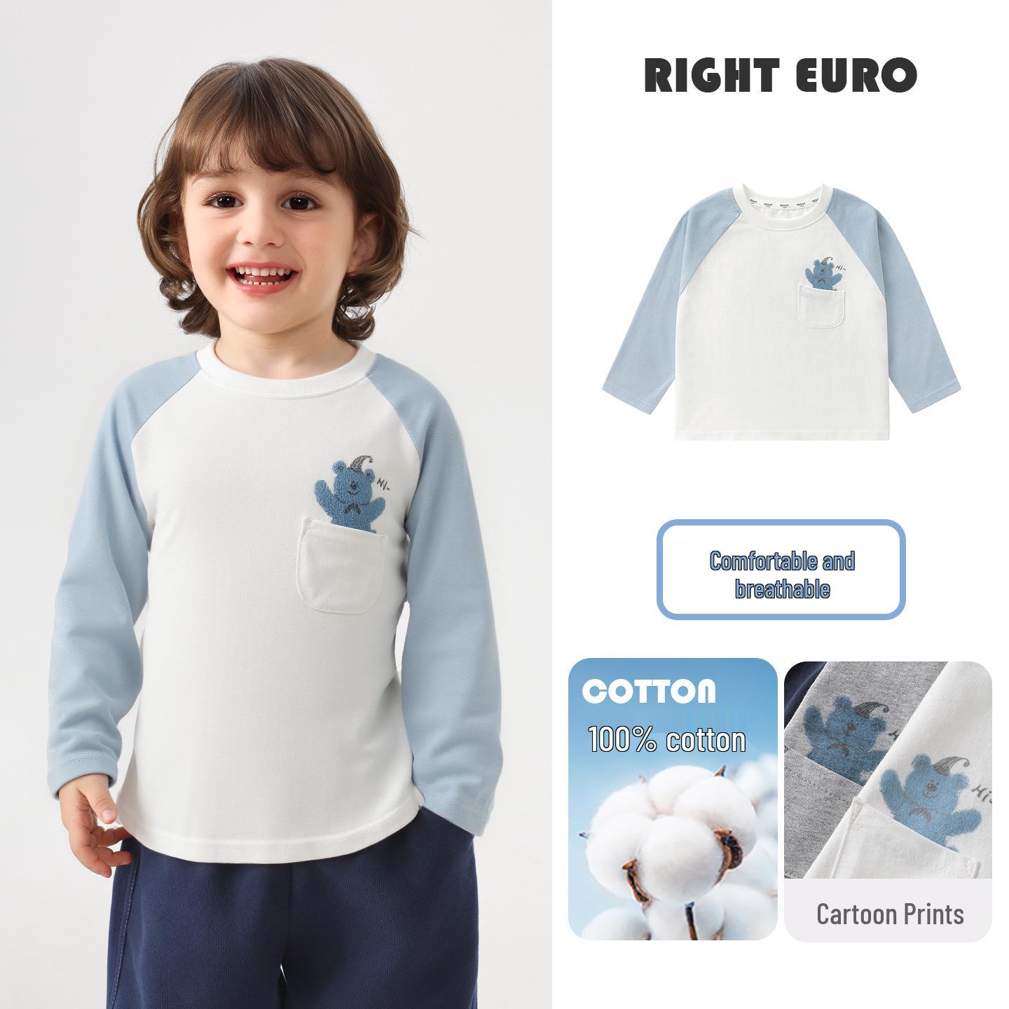 European Boys  Pure Cotton Long-Sleeve T-shirt, New Spring 2026 Toddler & Baby Base Layer 130 cm
