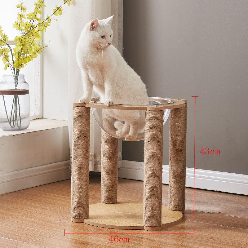 Solid Wood Sisal Cat Tree with Space Capsule and Scratch Board
