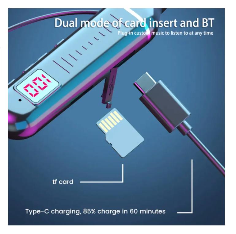 Wireless Neckband Earphone HiFi Sound Quality Bluetooth 5.3 Headphone with LED Power Display Neck Hanging Earbuds