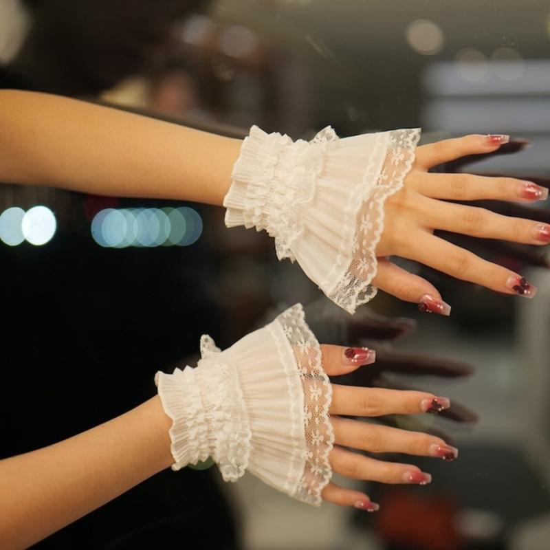 Faux Sleeves Decorative Trumpet Sleeves for Sweater Ruffle Bowknot Lace False Sleeves Cuff Extension Sweet Wrist Cuffs