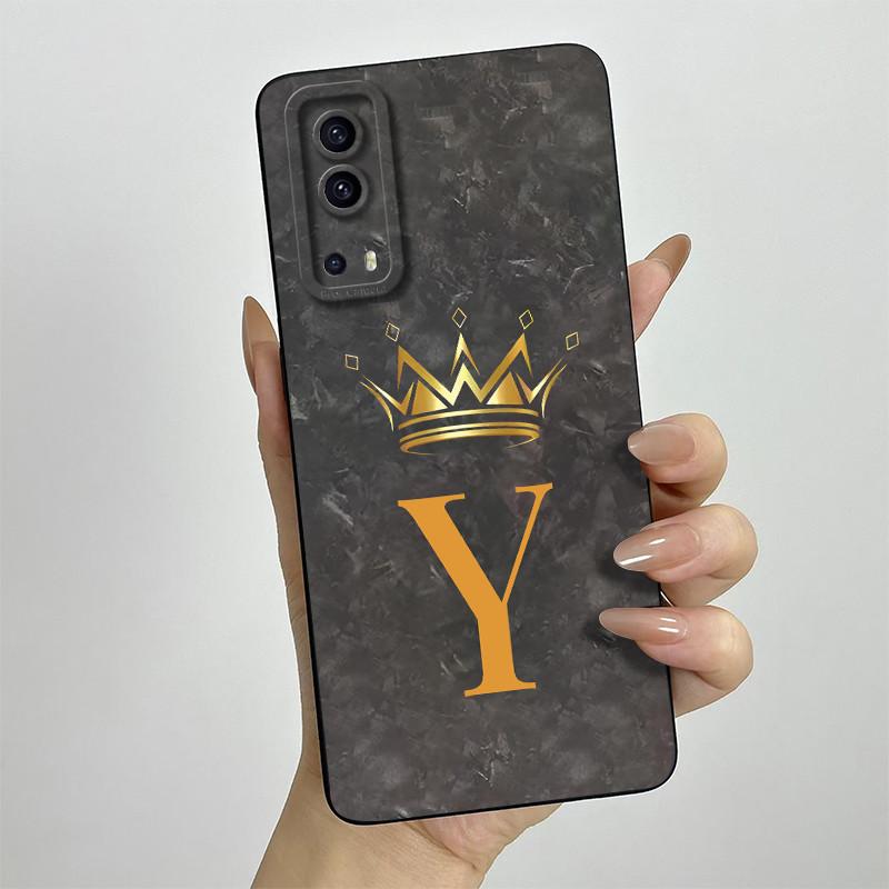 For Vivo Y72 5G Case Vivo Y52 5G Phone Case V2041 V2053 Fashion Crown Letters Full Package Matte Anti Drop Soft Protective Cover