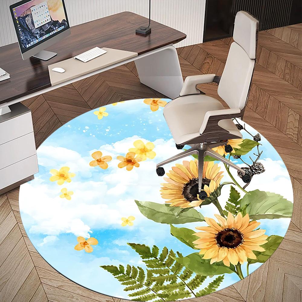 1pc Sunflower Clouds Round Chair Mat Area Rug - Non-Slip, Floor Mat for Office, Bedroom, and Indoor Decor C1125565