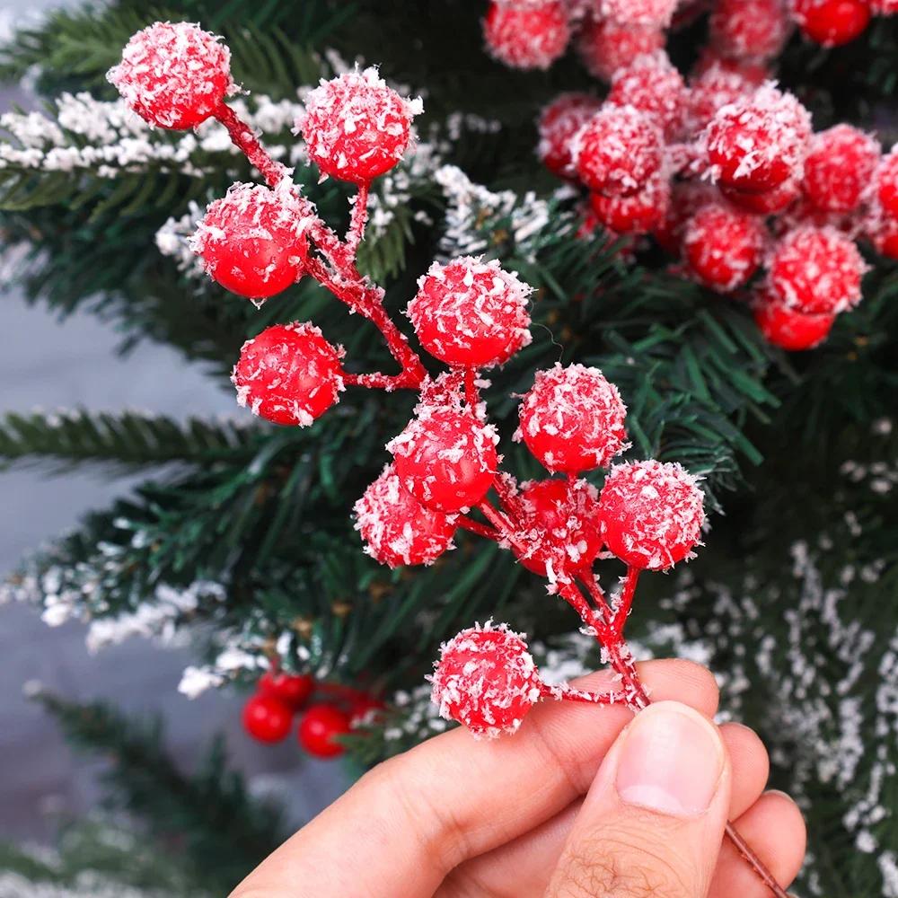 Christmas Artificial Berry Picks Snowy Red Berry Stems Christmas Tree Wreath Garland DIY Crafts Home Wedding Party Decoration