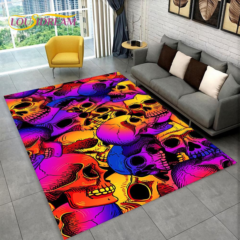 3D Gothic Horror Indian Skull Area Rug,Carpet Rug for Home Living Room Bedroom Sofa Doormat Decor,Kitchen Non-slip Floor Mat