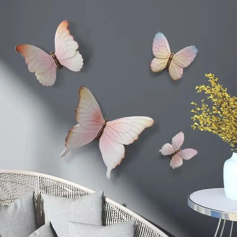 Nordic Luxury Resin Butterfly Wall Sticker Pendant Home Livingroom Porch Wall Hanging Crafts Hotel Background Wall Mural Crafts