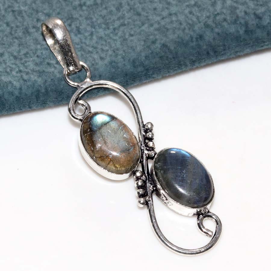 Long Fiery Labradorite 925 Silver Plated Pendant 2.2" Jewelry Fashion Sale q0q63