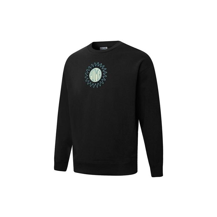 PUMA Downtown Graphic Crew Tr Living Series Logo Embroidered Pattern Knit Round Neck Pullover Black Men s 533677-01 L