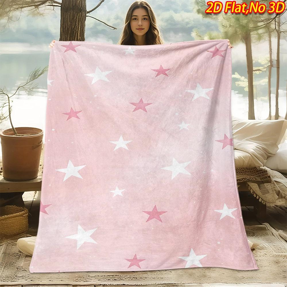 1 Stück 2D Flachdruck Frühling und Sommer Neuankunft Rosa Sternenmotiv Digitaldruck Decke, Ganzjahresnutzung, Lässiger Überwurf, 100% Polyesterfaser Weich und