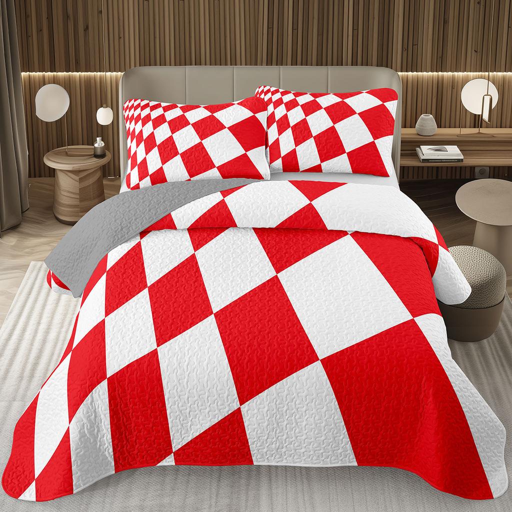 Geometric Checkered Bedspread Buffalo Plaid Quilted Bedding Set Checkerboard Gingham Coverlet Set Twin Queen for Kids Boys Teen