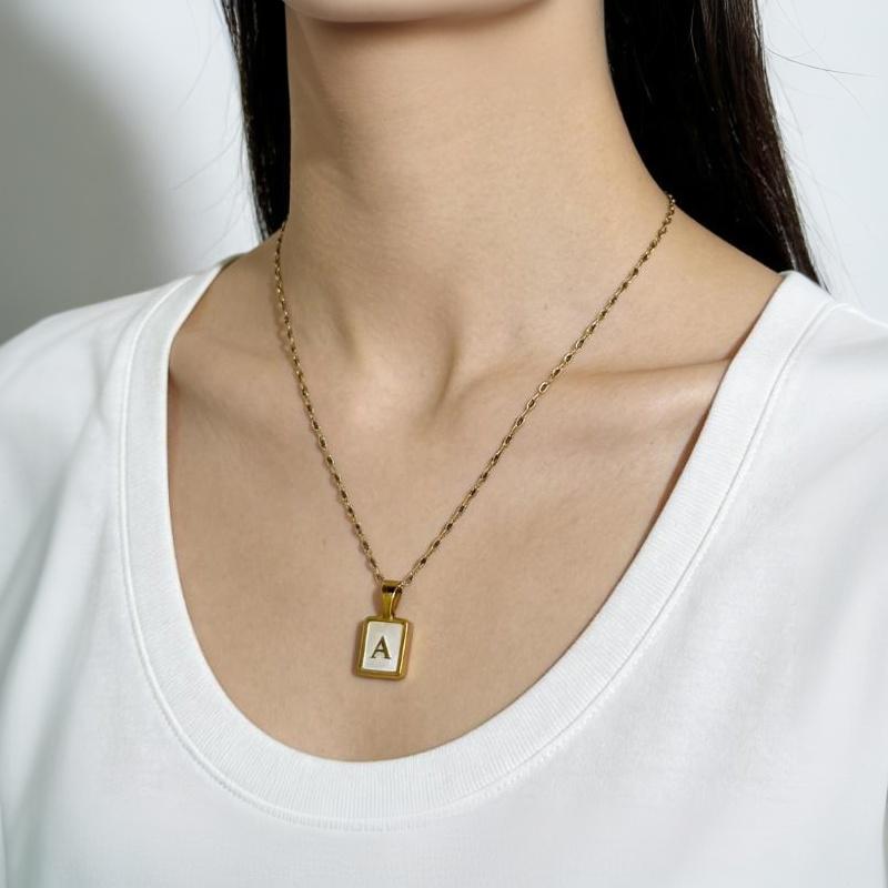 Small Pendant Gold Titanium Steel Necklace English Letter Design Shiny Chain Hypoallergenic for Women Everyday Wear