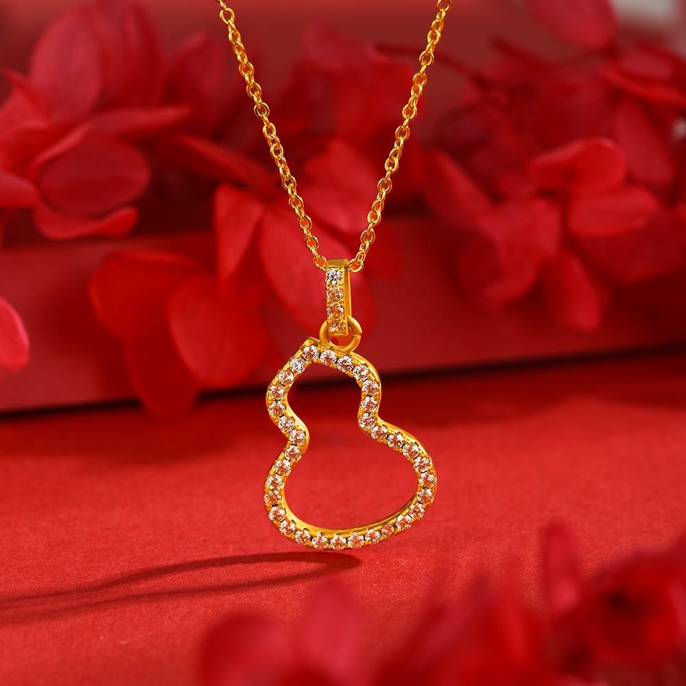 Jindian has the same Fulu God of Wealth, sand gold ancient French wire matte lucky gourd pendant, retro court necklace wholesale.