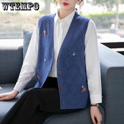 Bestickte Strickweste im Retro-Ethno-Stil für Damen im Herbst und Winter, ärmellose Strickjacke im neuen Stil