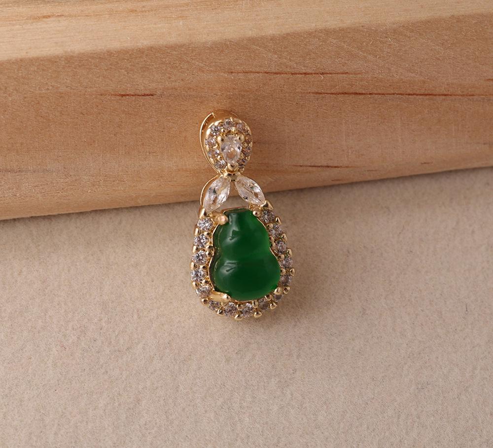 Rhinestone Green Gourd Pendant Light Luxury Retro Chinese Style Earrings