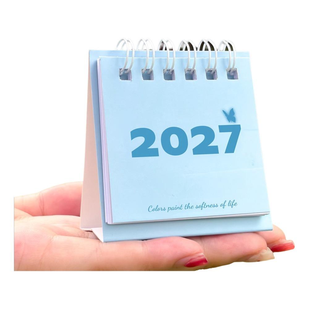 Vertical 2027 Mini Calendar Thick Paper Mini Standing Desk Calendar Freestanding Base Memo Notes Desktop Calendar
