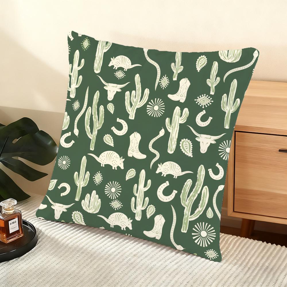 Cactus Pattern Cushion Cover Soft Short Plush Pillow Cover Smooth Cozy Texture Aesthetic Cushion Case Home Decor