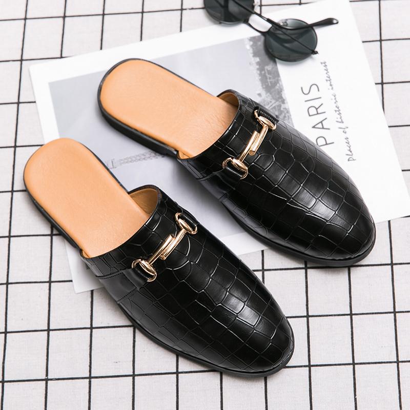 Fashion Patent Leather Brands Designer Mens Casual Business Italian Plus Size 45 Men Half Shoes Drop Ship Mules Man Black Slides Slipper