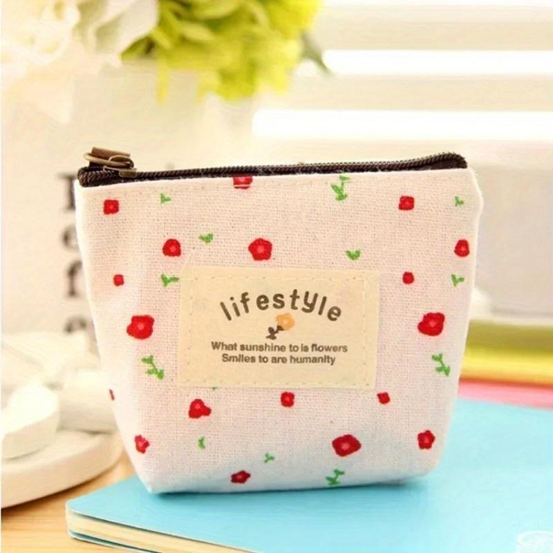 Fashion Flower Pattern Coin Purses Small Fresh Canvas Coin Wallet Lady Earphone Coin Key Money Storage Bag Zipper Pouch