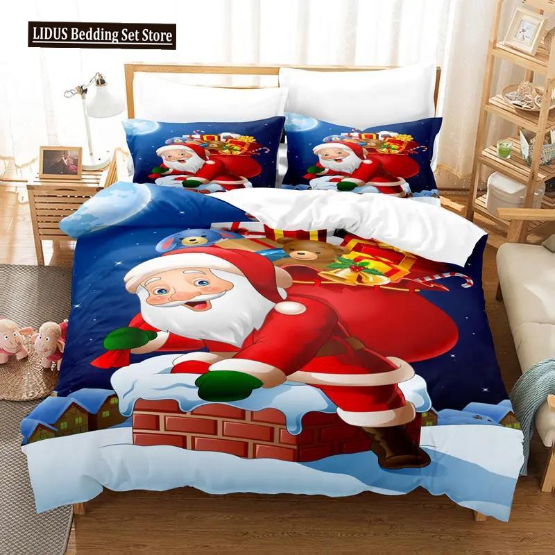 

Рождественский комплект постельного белья из полиэстера, пододеяльник, одеяло, наволочка, 3D, красный, двуспальный, полный, двуспальный, двуспальный, односпальный, 2/3 шт., спальня EU single(135x200cm)