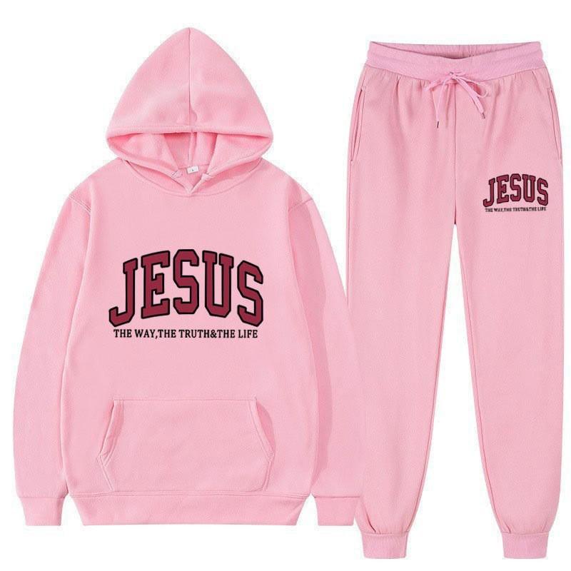 Letter Print Hoodie Sweatpants Set Men Women Casual Tracksuit Long Sleeve Sportswear