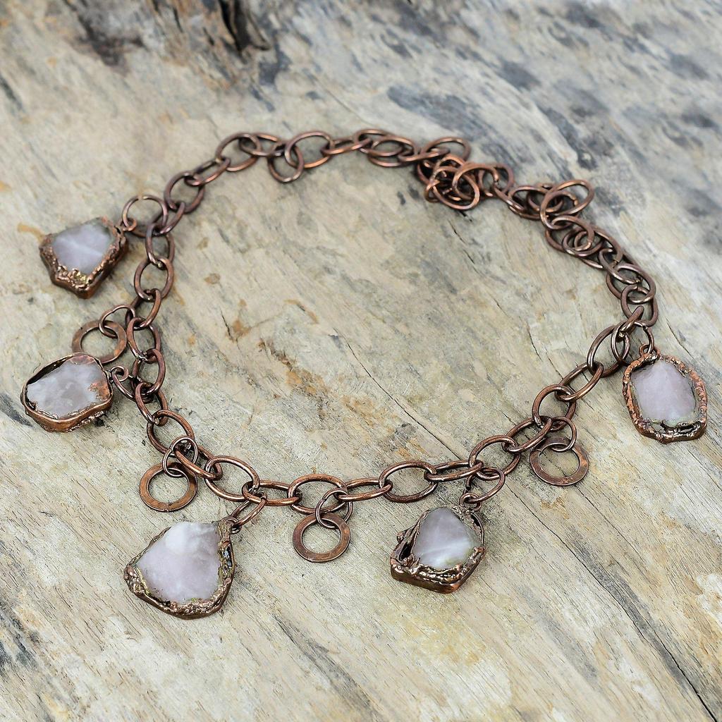 Rose quartz rough necklace electroformed copper necklace adjustable chain necklace amazing gemstone jewelry gifts for her handmade jewelry