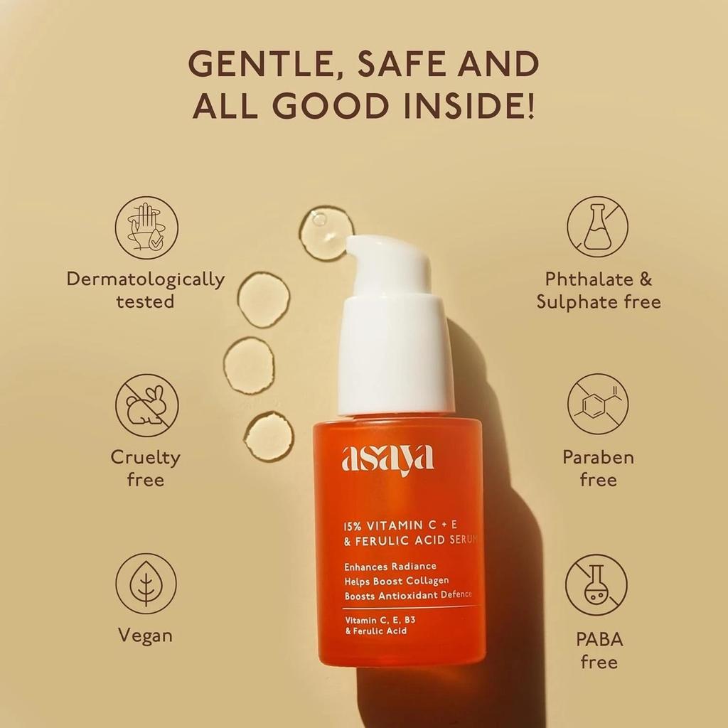 Asaya 15% Vitamin C Face Serum | Brightens Skin - 30ml