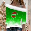 Women's Off Shoulder Furry Trim Long Sleeve T-Shirt Christmas Glitter Star 3D Print Elegant Winter Casual Top