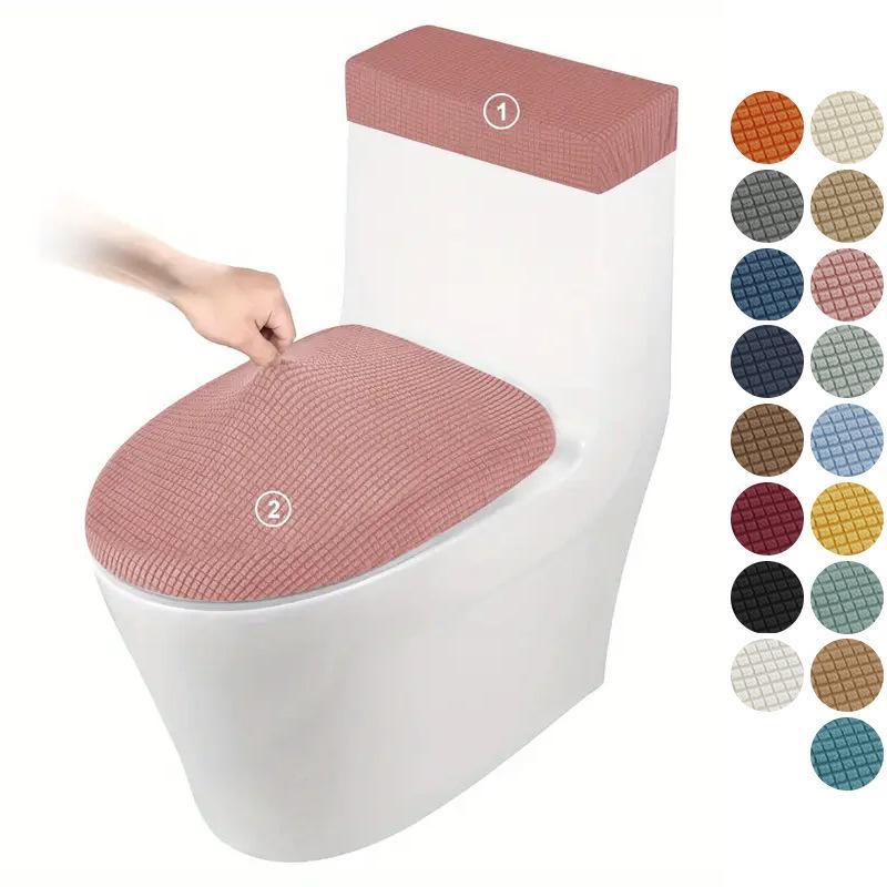 2 Stück/Set Toilettensitzbezug Elastisch Einfarbige Toilettendeckel- und Spülkastendeckel ToilettenpolsterSchutzhülle für Zuhause Hotel