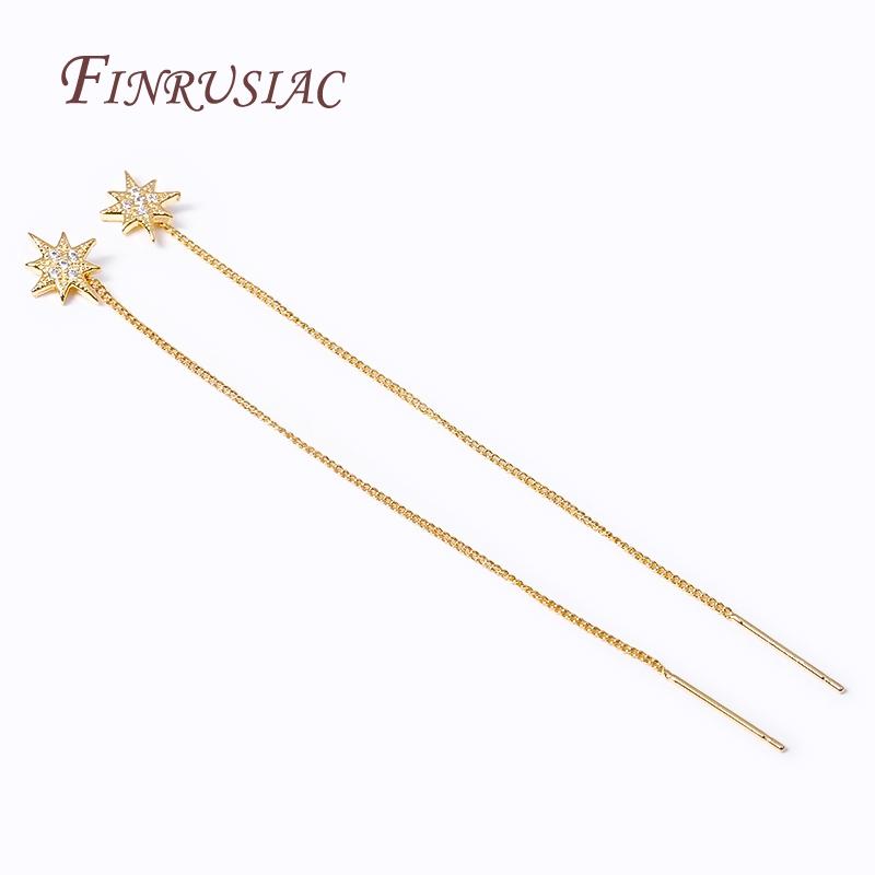 Trendy Long Tassel Chain Ear Wire Hanging Earring Female 18K Real Gold Plated Shiny Star Ear Thread Earrings For Women Jewelry