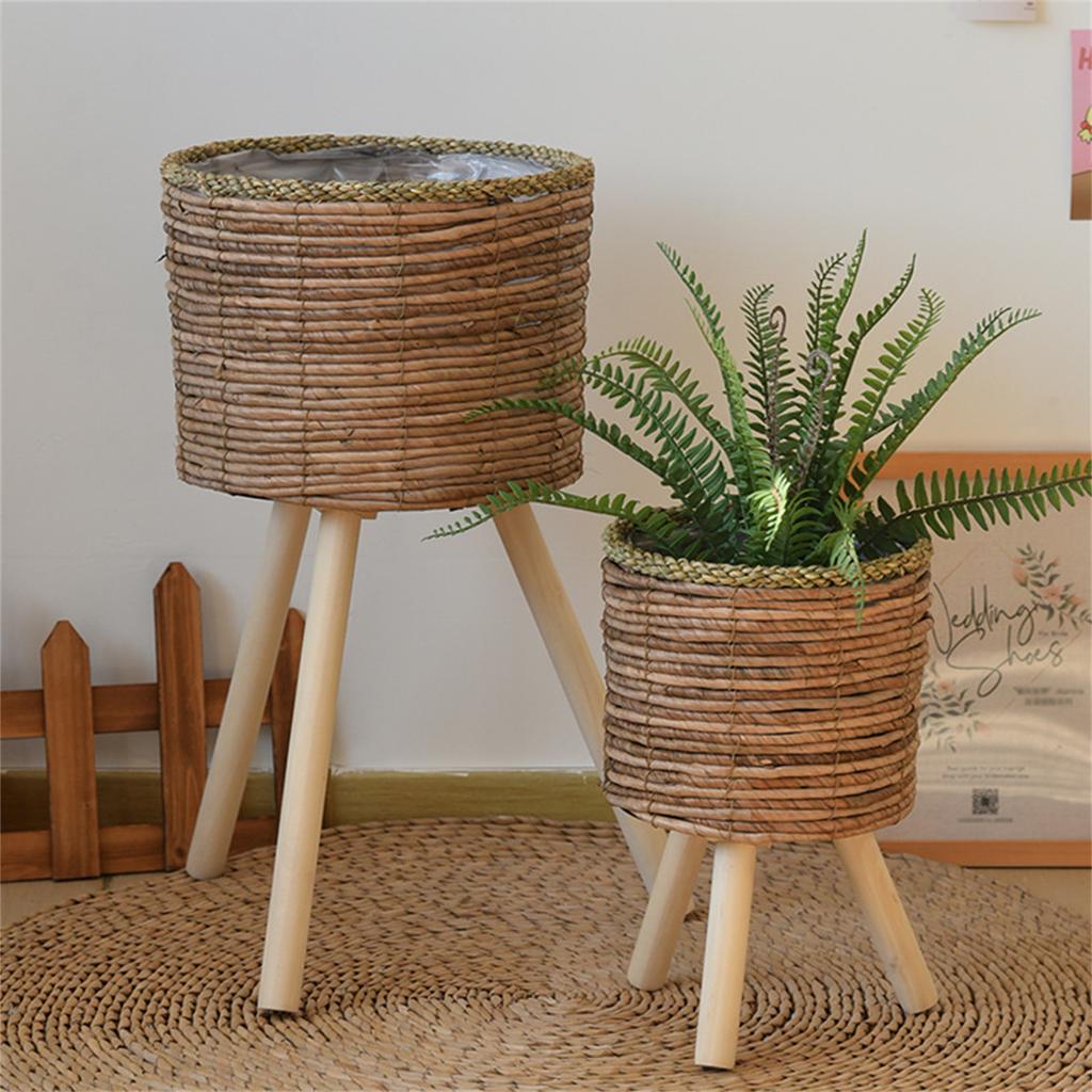 Woven Plant Rack Flower Frame Pots Straw Pots Hand Arrangement Plant Stands Indoor Holder Stool Pots Trays Decorations