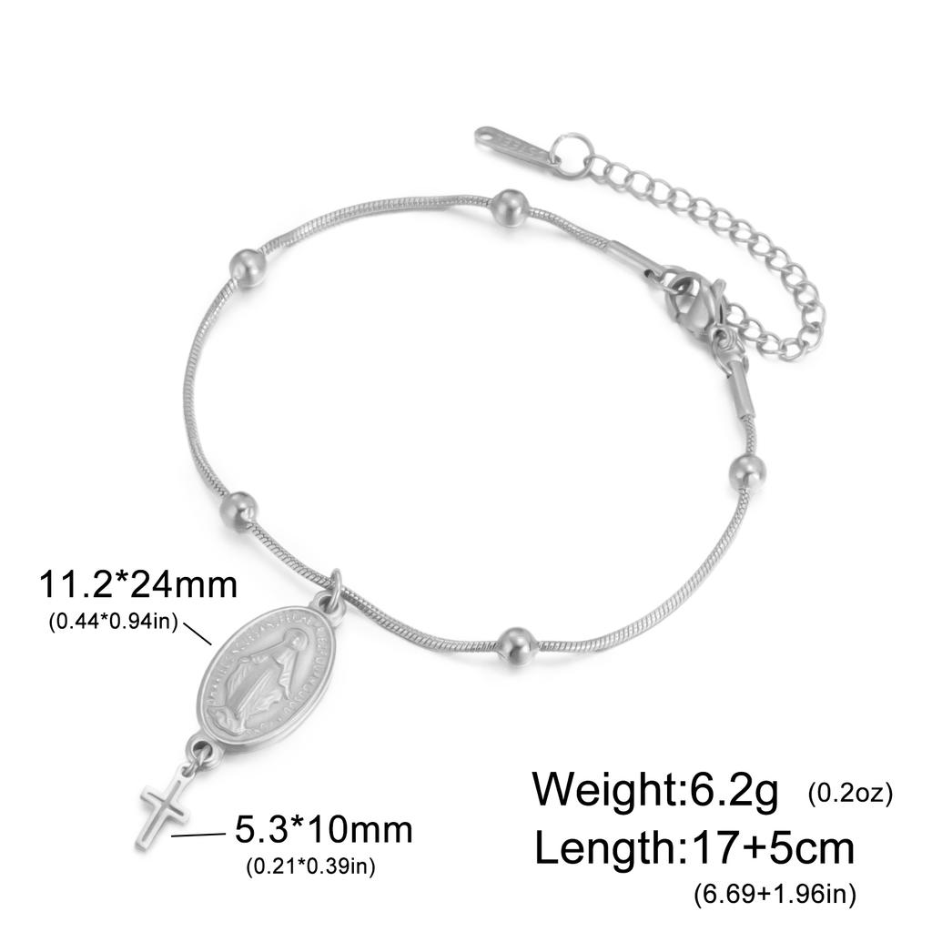 Virgin Mary Pendant Bracelet for Women Stainless Steel Cross Bracelet Catholic Christian Faith Bracelet Religious Gift for Girls
