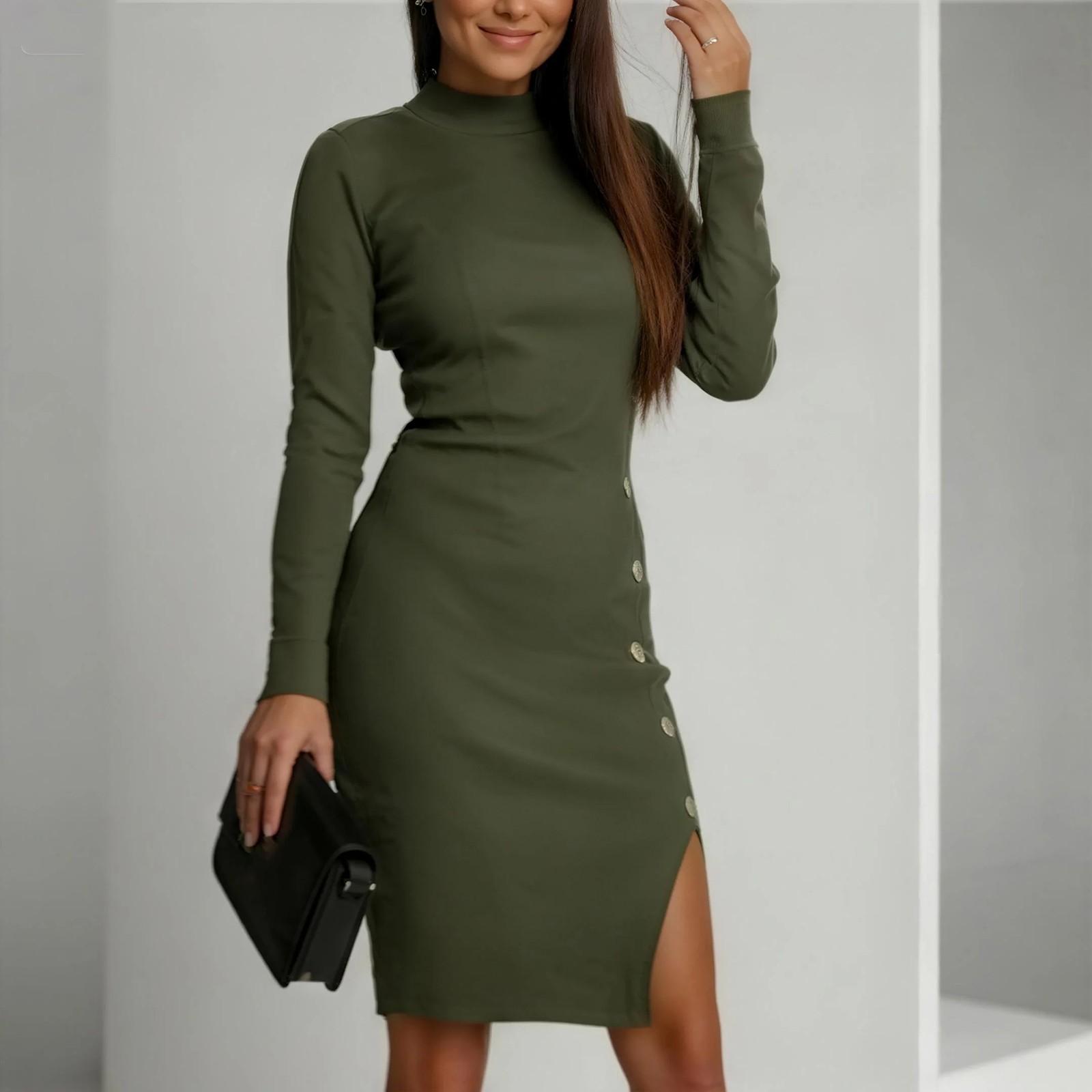 

Женское модное однотонное платье прямого кроя на пуговицах S