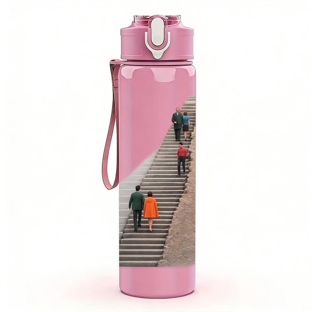 1PC Stone Mountain Stair Landscape Print 750ml Color Plastic Sports Water Bottle Leakproof Flip Straw Lid Suitable for Sports Office Home Use