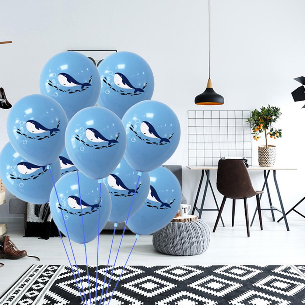 20 Pcs Balloons Whale Party Polka Dots Decor Printed Latex Blue Cartoon Animals Child