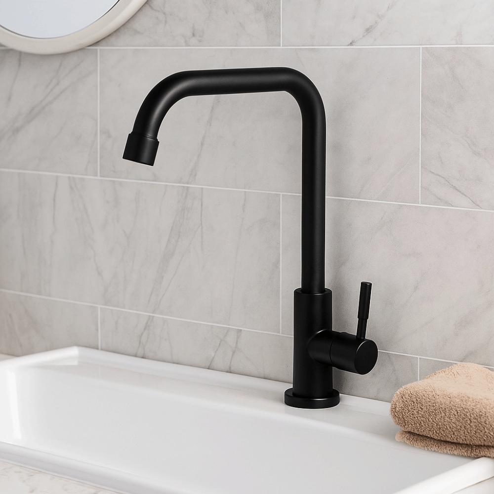 Stainless Steel Kitchen Faucet Universal Convenient Rotatable Spout Faucet Wall-mounted Black Wall Mounted Faucet Bathroom