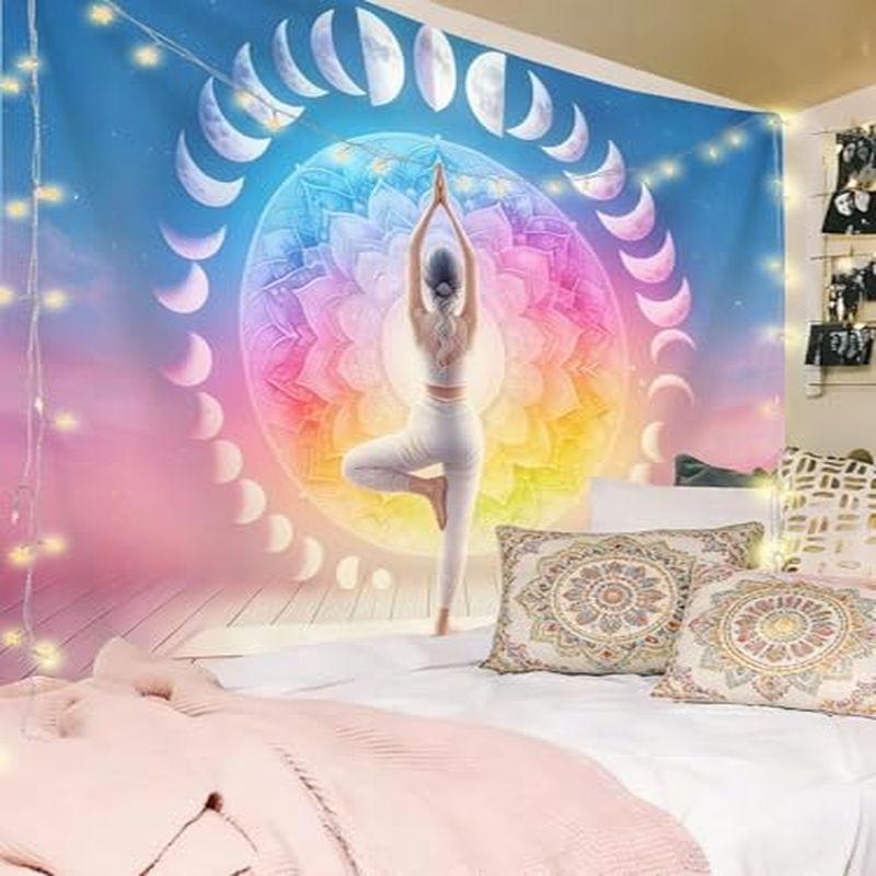 Yoga Moon Phase Tapestry, Chakra Lotus Mandala Wall Hanging, Bedroom Yoga Room Meditation Home Decoration