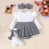 Autumn Baby Girl Three-Piece Clothing Set Long Flying Sleeve with Hare Pants Skirt Socks